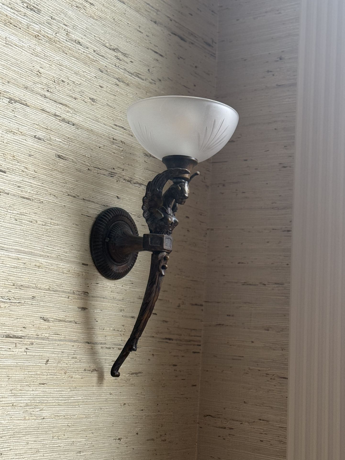 Set of 2 Ornate Antique-Style Wall Sconce – Bronze Finish – Frosted Glass Shade