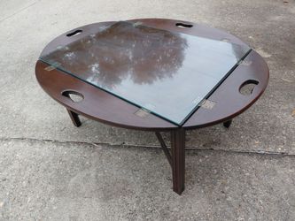 Round Butler's Tray Coffee Table with Glass Top