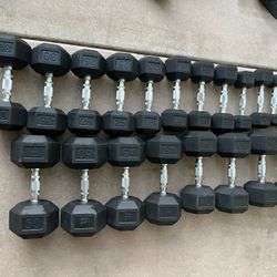 5-50lb Hex Rubber Dumbbell Weight Set 550lbs