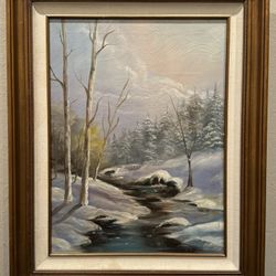 Impressionist Winter Forest River Oil Painting by Cal. Artist Lilly Klink