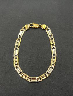 14k two tone  bracelet tiger eye 9" bracelet