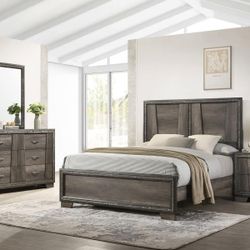 New 4-Piece King Bedroom Set King Bed Frame Dresser Mirror And Night Stand On Sale Now Don't Miss