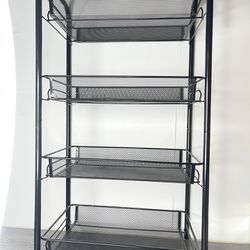 4-Tiers Iron Exquisite Honeycomb Net Storage Cart Rack Organizer Shelf in Black