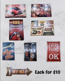 ღ 8 Various Vintage Retro Style Tin Wall Signs (Each for $10)