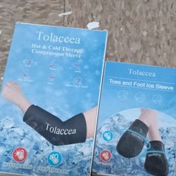 Tolacea Hot & Cold Therapy Compression Sleeve y Tolacea Toes and Foot Ice Sleeve / Manga de compresión para terapia de frío y calor Tolacea y manga de