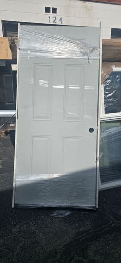 36 in. x 80 in. Utility 6-Panel Right-Hand Inswing Paintable Primed Gray Steel Front Exterior Door only