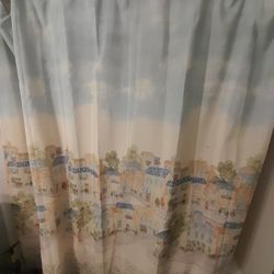 4 Piece Shower Curtain Set, Country Villa Scene