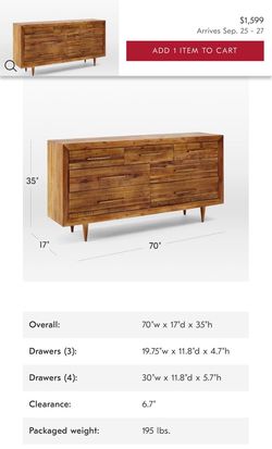 Mid-Century Reclaimed Wood 9-Drawer Dresser