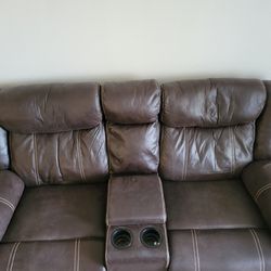 Brown Loveseat With Both Seats As Recliners