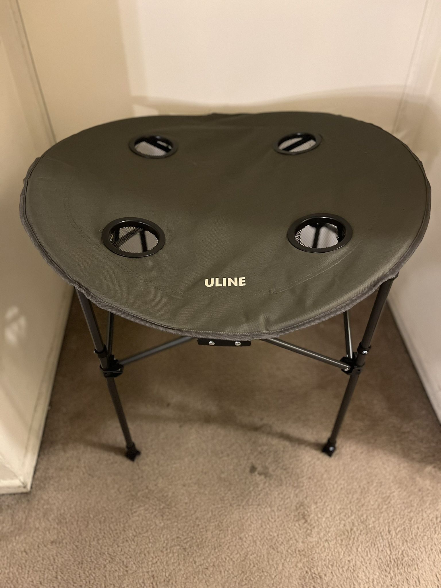 Uline Portable Camping Folding 4 Cup Holder Table Green Carry Foldable Camp