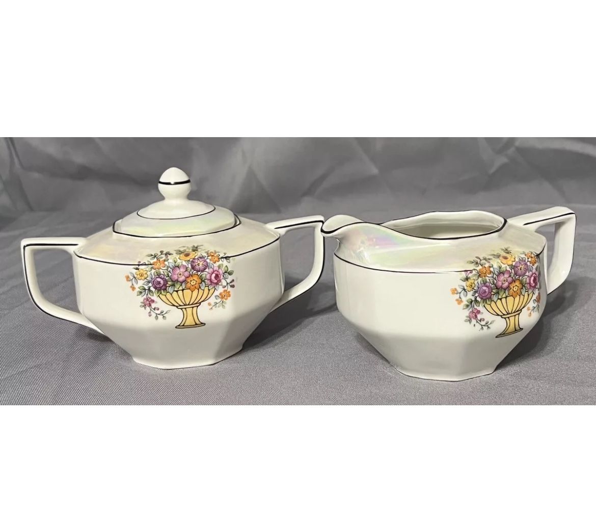 Rare Antique Z.S.&Co Bavaria Creamer & Sugar Dish Opalescent Germany Scherzer