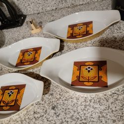 4pc Vintage Japanese Stoneware Au Gratin Ramekin Casserole Dish Set Ovenware Siena Ware 