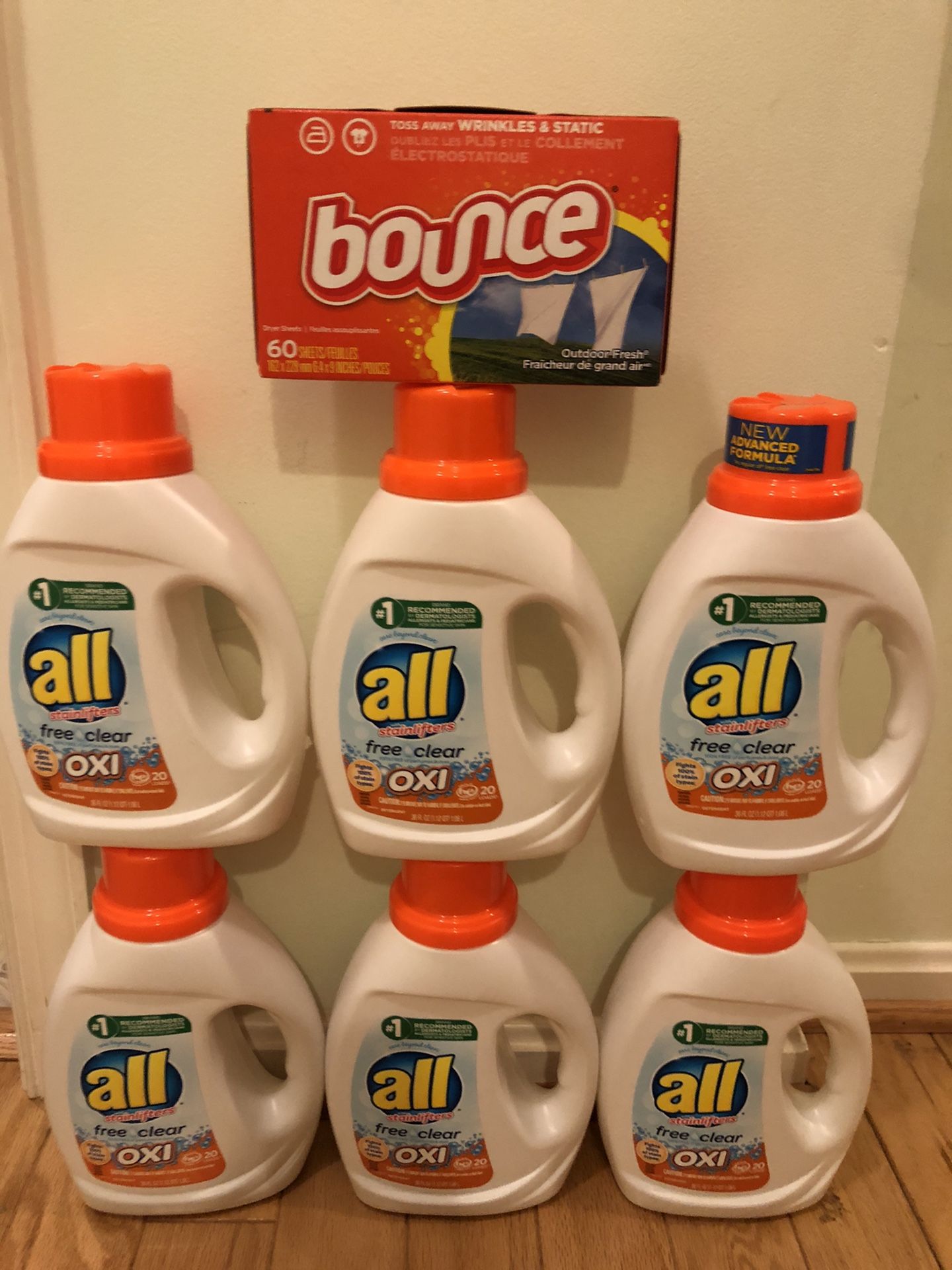 6 All laundry detergent free clear & bounce sheet bundle