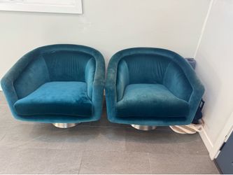 Velvet Blue Swivel Lounge Chairs - Jonathan Adler
