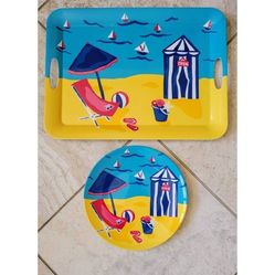 Large Beach Theme Party Serving Tray & Plate - 2pc Set