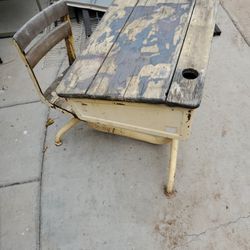 Antique School Chair And Desk Metal 