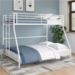 DHP Daven Easy Assembly Metal Bunk Bed f  with Ladder, High Guardrail, No Boxspring Required, Twin-Over-Full, Off White