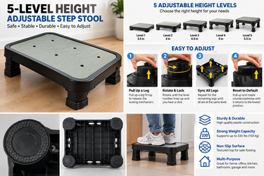 5-Level Adjustable Step Stool – Non-Slip Platform, Black & Gray