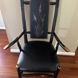 Flat rock Wood Leather Arm Chair 