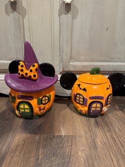 Disney Mickey and Minnie pumpkin house cookie jars