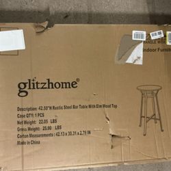 Brand New! Glitzhome Rustic Steel Round Bar Table with Soild Elm Wood Top Bistro Table Dining Room Pub Table,41.25" H