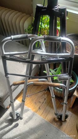 NEW! PAID $100+ Guardian Folding Walker w Wheels, Silver Adjustable Height Walking Assistance BRAND NEW W/ TAGS