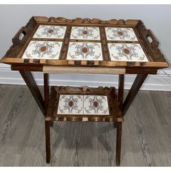 Beautiful Vintage Hand Carved Wood Breakfast Serving Tray