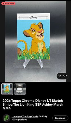 2026 Topps Chrome Disney 1/1 Sketch Simba The Lion King SSP Ashley Marsh MM4