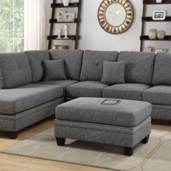 Brand New Gray Sectional Sofa ( Ottoman Sold Separately)