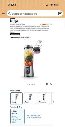 Ninja BC151BK Blast Portable Blender, Cordless, 18 oz Cup, Personal Blender for Smoothies and Shakes, BPA-Free, Airtight Lid with Sip Spout, USB-C Rec