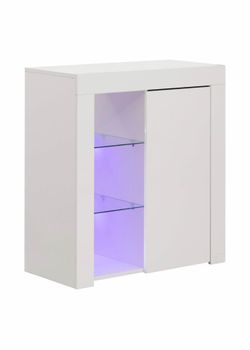 Sideboard Buffet with  Storage Shelves - White, LED Light!