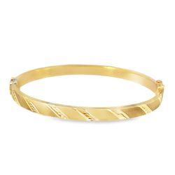 10k Yellow Gold Bangle Bracelet with Diagonal Etched Design