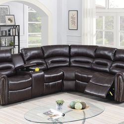 BROWN OR BLACK FAUX LEATHER POWER MOTION RECLINING SECTIONAL 