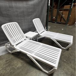 New Chaise Lounge With Table, Weather Plastic Adjustable Reclining