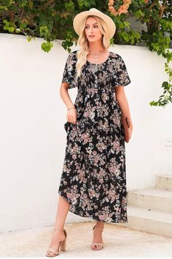 Dokotoo Womens Dresses size XL Square Neck Tie Backless Summer Dresses Cap Sleeve Floral Buttoned