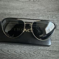Versace Black/Gold Medusa Polarized Aviator Sunglasses