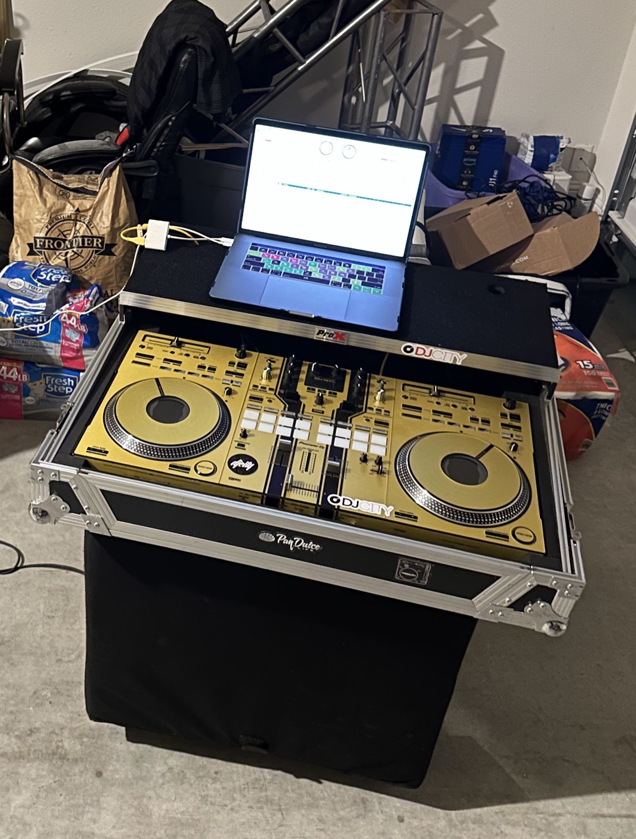 LIKE NEW PIONEER DDJ - REV7 w/ custom Gold Skin, and a PROX Case! Box Included! Bearly Ever Used!