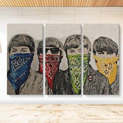 XL 3 Piece Banksy “Beatles” 50x32 Canvas Mounted 