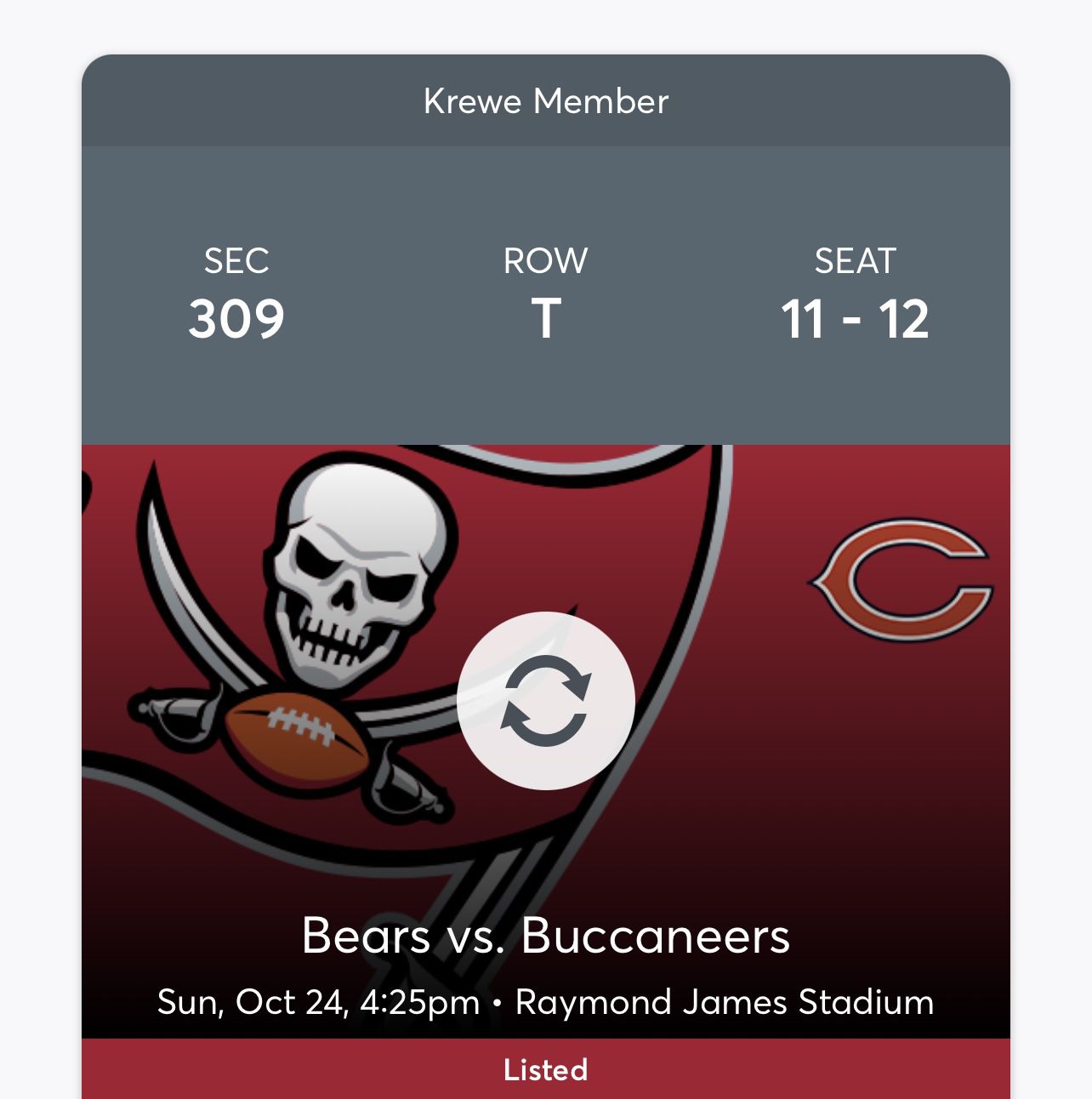2 Tickets For The Buccaneers vs Bears 10/24 @ 4:25  $75  Ea  OBO NO FEES