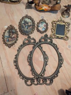 Vintage brass Italian filigree picture frames.