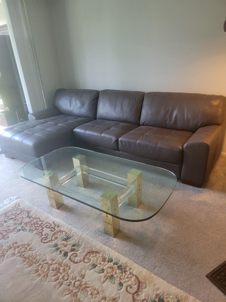 Leather couch and coffee table