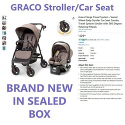 Graco Merge Travel System - Swivel Wheel Baby Stroller Car Seat Combo