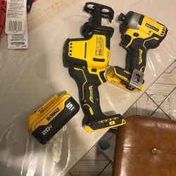 Dewalt Atomic  Hackzaw And Impact Drill Woth A 20v 5ah Battery