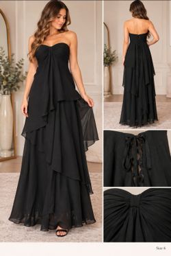 Black Strapless Chiffon Maxi Gown