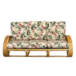 Mid-Century Paul Frankl-Style Rattan Pretzel Sofa