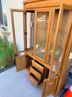 Oak Wood China Cabinet with Glass Doors