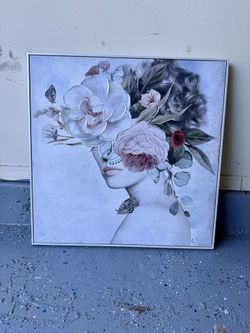 Large Framed Floral Wall Art – Textured Canvas – Modern Decor