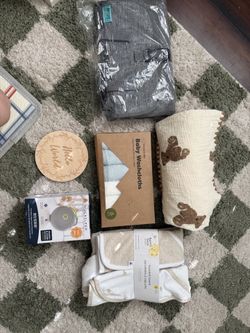 Unopened baby shower gift basket goodies
