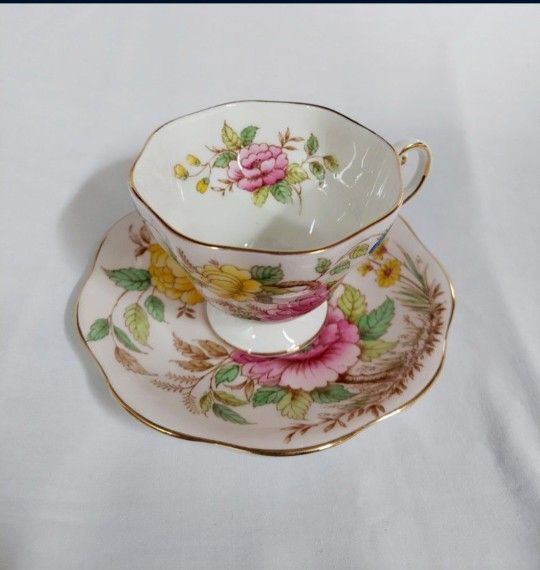 Antique 1850 "Peony" Foley Bone China with Floral Tea Cup and Saucer