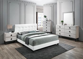 Brand New White Leather Queen Bed Frame w 12'inch Mattress